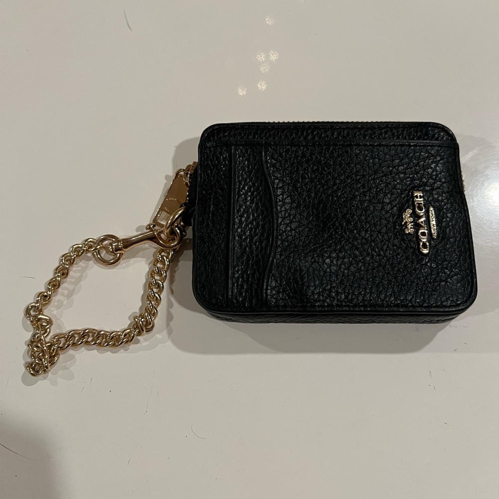 Coach Zip ID Card Case Wallet With Gold Chain Coin Wallet